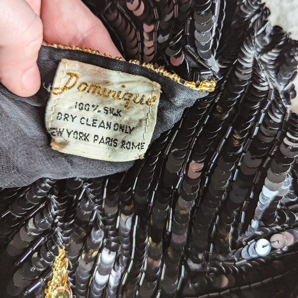 📼Stunning Vintage DOMINIQUE 3/4 sleeve sequin cascading leaf pattern dress - S - Picture 13 of 16